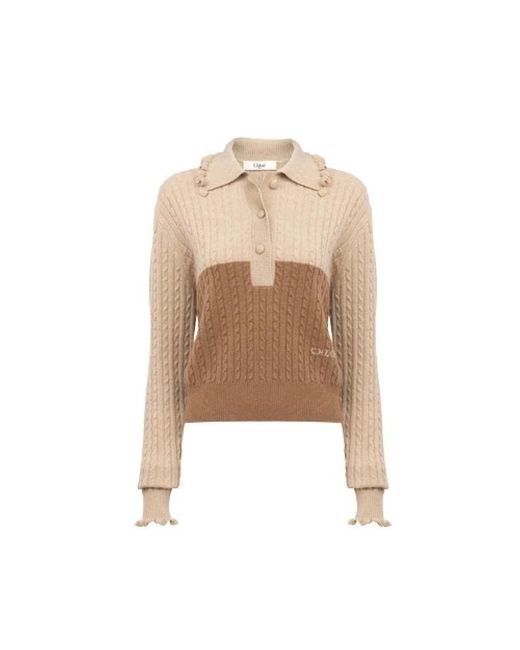 Chloé Natural Brauner Zopfmuster Pullover