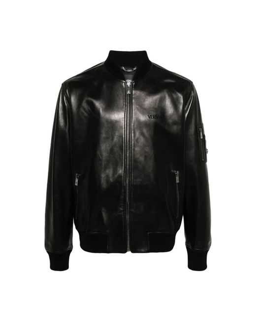 Versace Black Leather Jackets for men