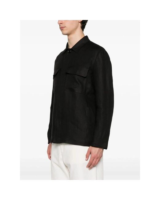 Lardini Leinenhemdjacke Mit Außentaschen in Black für Herren