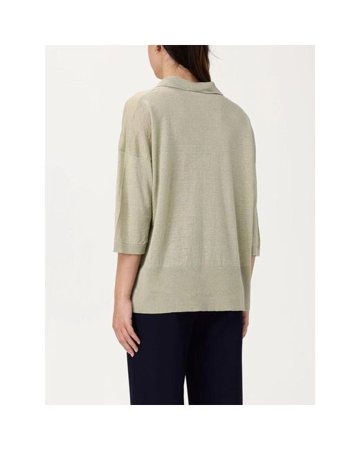 Drumohr Natural Grünes Leinenstrick-Poloshirt