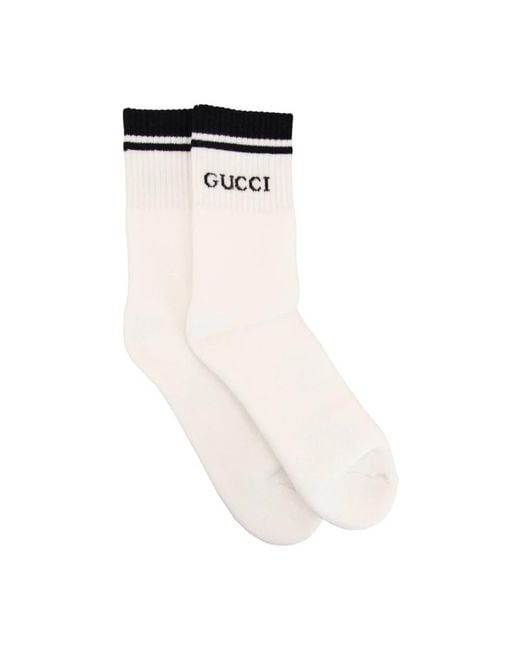 Gucci Ondergoed ,Wit ,Katoen Ribgebreide Enkelsokken in het White