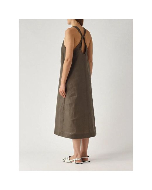 Max Mara Brown Lässiges Leinenkleid Mit Schickem Rückendetail