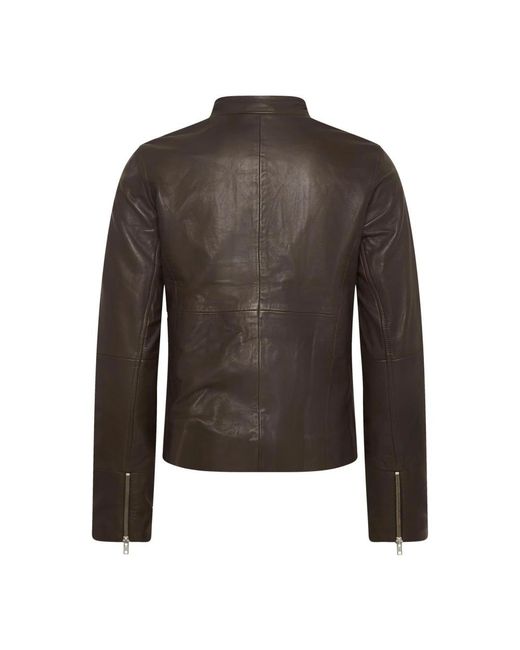 Part Two Jassen ,Bruin ,Asymmetrische Rits Leren Bikerjas in het Black
