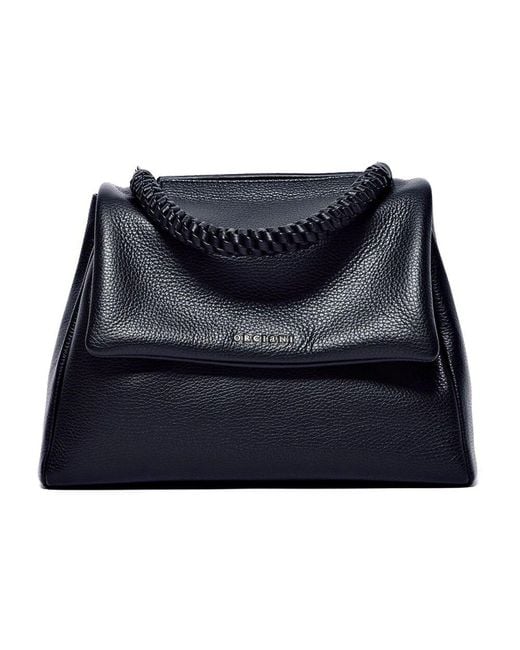 Orciani Blue Schwarze Lederschultertasche Mit Klappe
