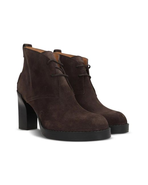 Tod's Bruine Suède Veterschoenen Met Dikke Hak in het Brown