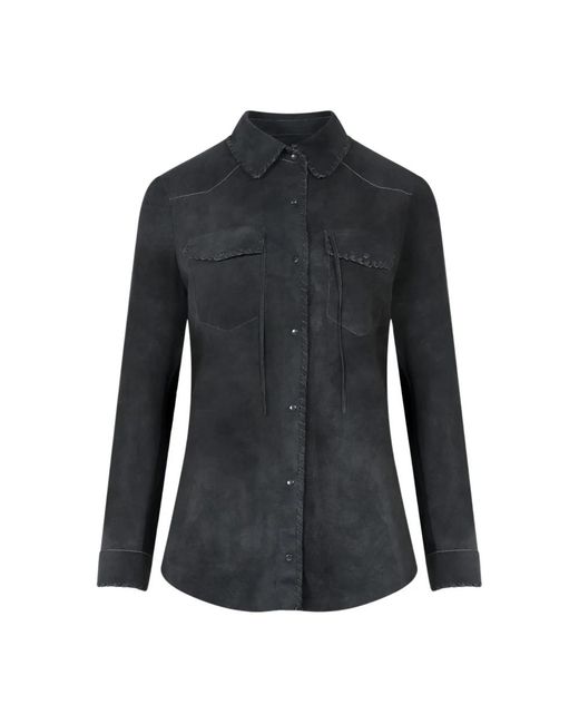 Camisa gris de gamuza con detalle de cordones Salvatore Santoro de color Black