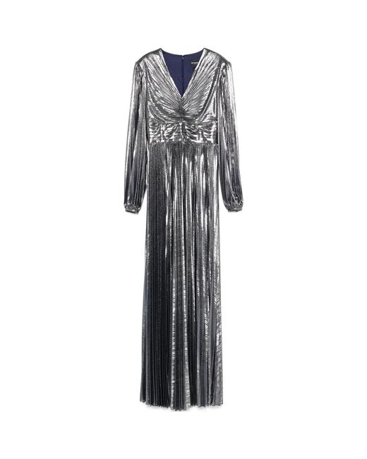 retroféte Gray Silber plissé kleid mit schulterpolstern