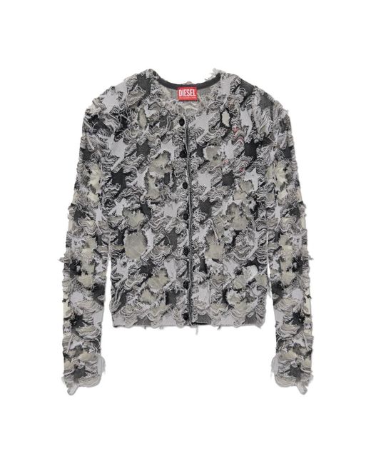 DIESEL Truien & Vesten ,Grijs ,Leer Korte Cardigan M-Sibylla in het Gray