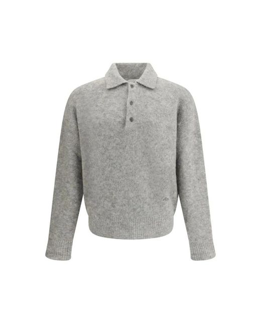 AMI Tops ,Grijs ,Wol Wollen Polotrui Met Geborduurd Logo in het Gray voor heren