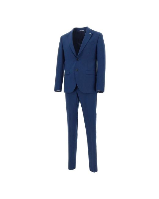 Manuel Ritz Blue Single Breasted Suits for men