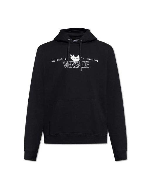 Versace Hoodies & Sweatvesten ,Zwart ,Katoen Logo Hoodie in het Black voor heren