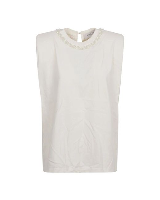 Golden Goose Deluxe Brand White Ärmelloses t-shirt mit perlenstickerei