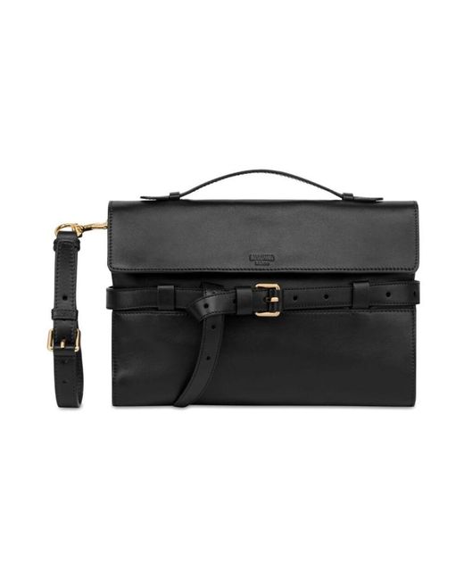 Moschino Black Schwarze Lederhandtasche Mit Magnetverschluss