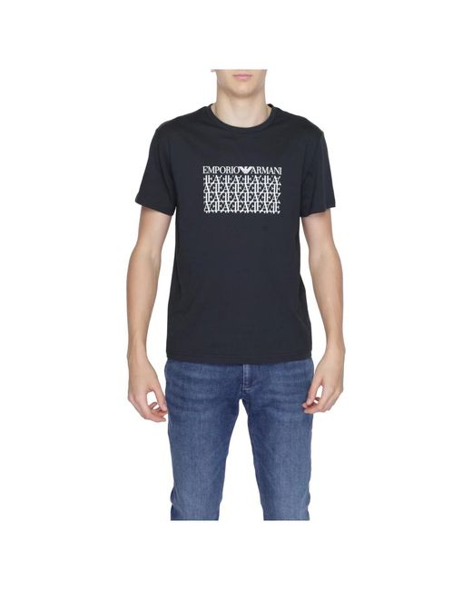 Emporio Armani Schwarzes baumwoll t-shirt frühling/sommer print in Blue für Herren