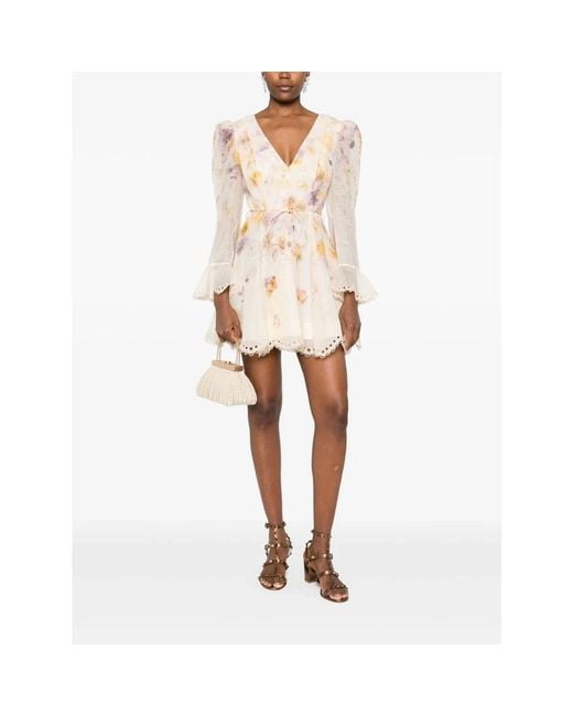 Zimmermann Natural Memento Floral Linen-Blend Mini Dress