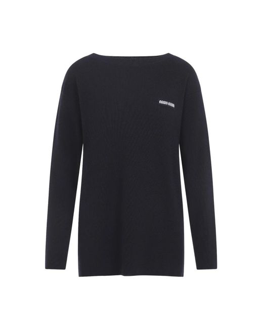 Miu Miu Blue Round-Neck Knitwear