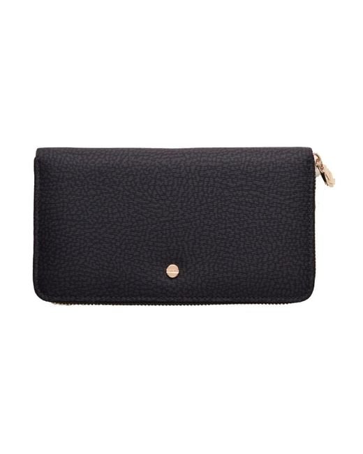 Borbonese Accessoires ,Zwart ,Leer Stijlvolle Compacte Portemonnee Met Ritssluiting in het Black