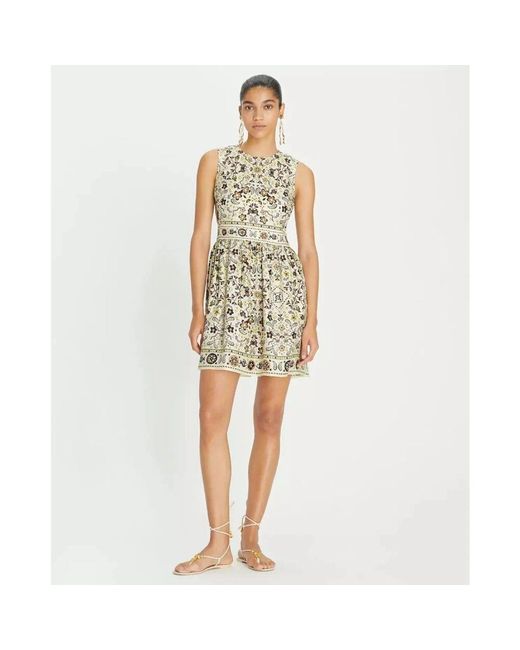 Tory Burch Natural Gemustertes minikleid mit offenen schultern