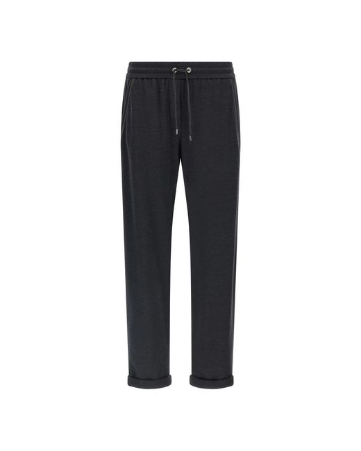 Brunello Cucinelli Broeken ,Grijs ,Katoen Katoen En Zijde Interlock Broek in het Blue