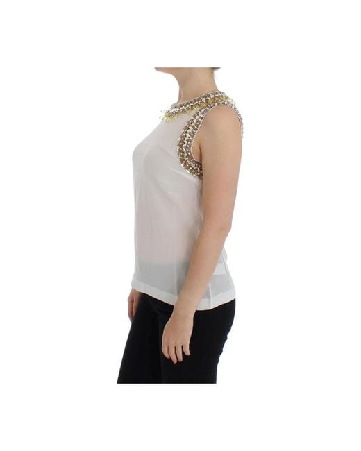 Dolce & Gabbana Tops ,Wit ,Zijden Kristallen Tanktop in het Gray