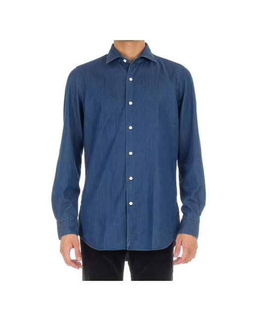 Finamore 1925 Blue Denim Shirts for men