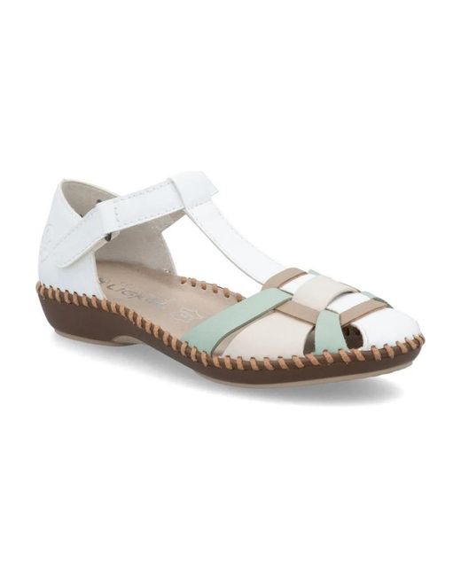 Rieker White Flat Sandals