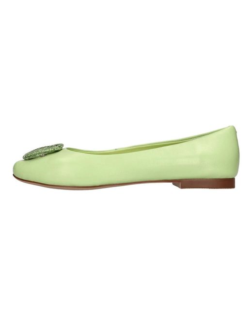Emanuélle Vee Green Leder Ballerinas Mit Schmuckdetail