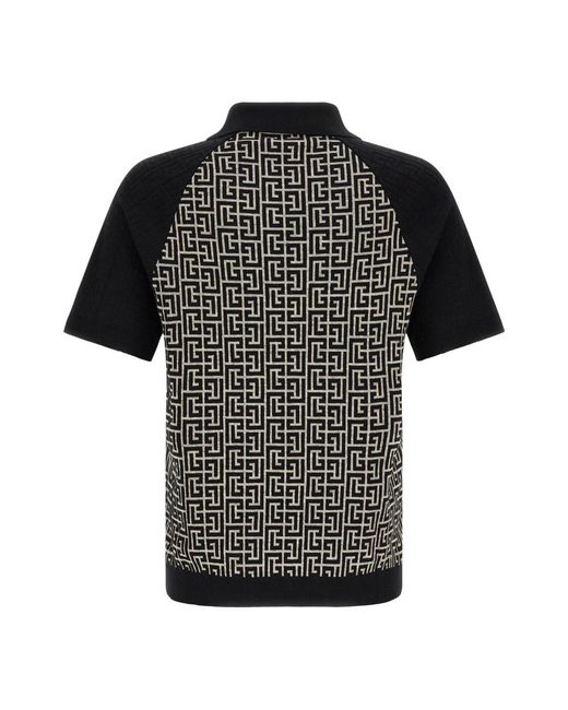 Balmain Pb Monogram Jacquard Polo in het Black voor heren