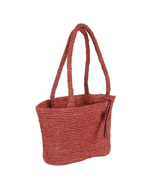 Manebí Red Rost Raffia Korb Tasche Medium