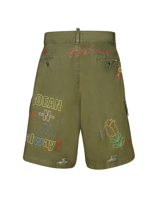 DSquared² Geborduurde Cargo Shorts in het Green voor heren