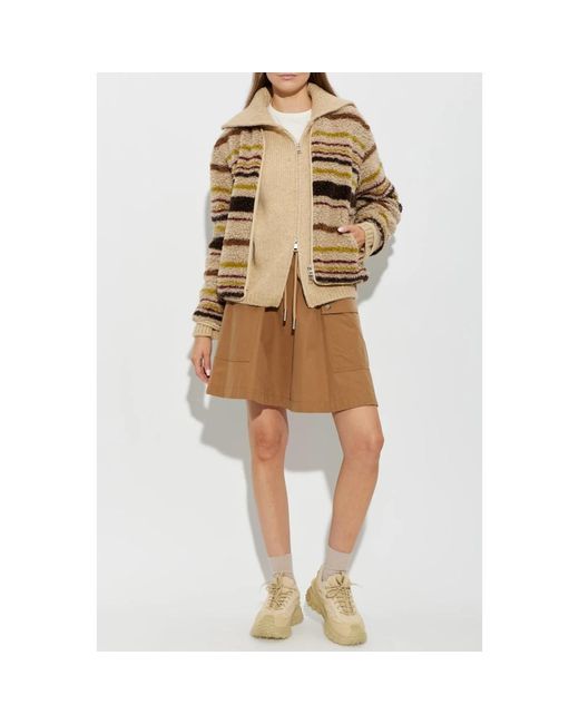Moncler Natural Strickjacke Mit Logo-Patch