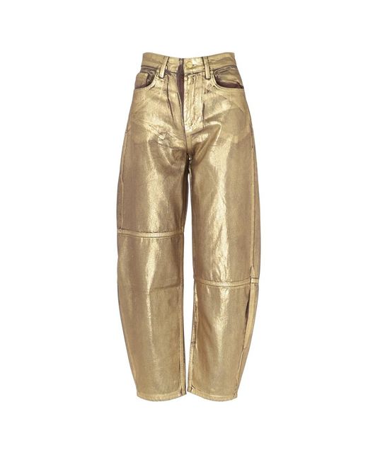 Ganni Natural Bio-baumwolle metallisch goldene jeans