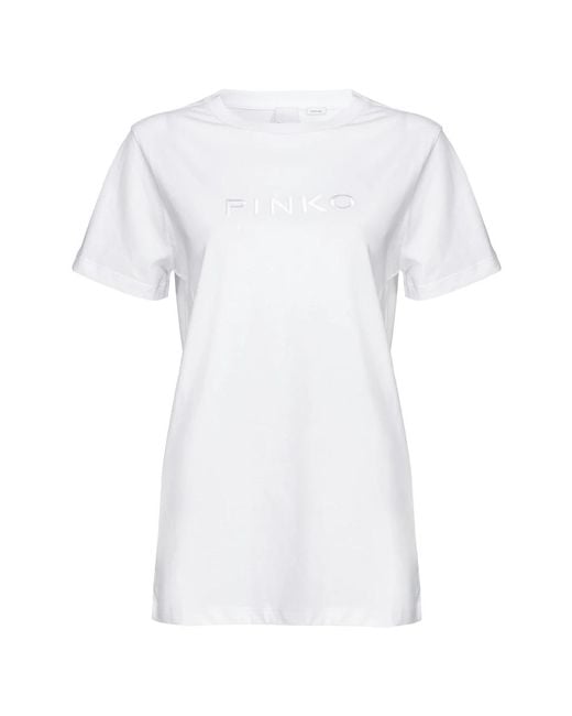 T-shirt e polo bianchi con ricamo logo di Pinko in White