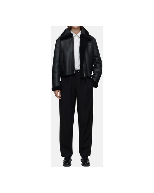 Closed Aviator Style Sheepskin Jas in het Black