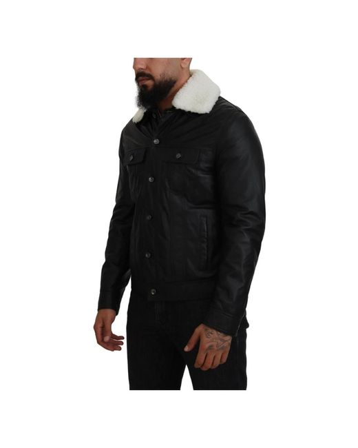 Dolce & Gabbana Black Leather Jackets for men