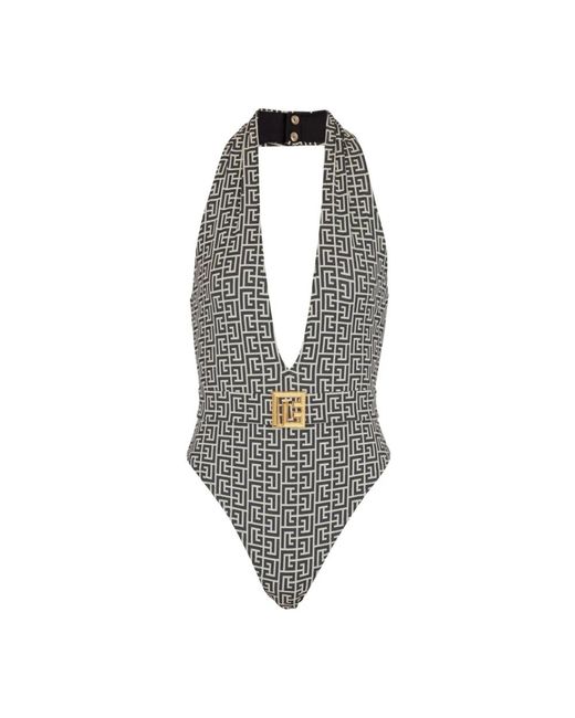 Costume da bagno intero con monogramma pb labirinto di Balmain in Black