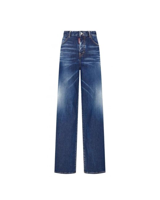 DSquared² Jeans ,Blauw ,Katoen Versleten Wijde Pijp Jeans in het Blue