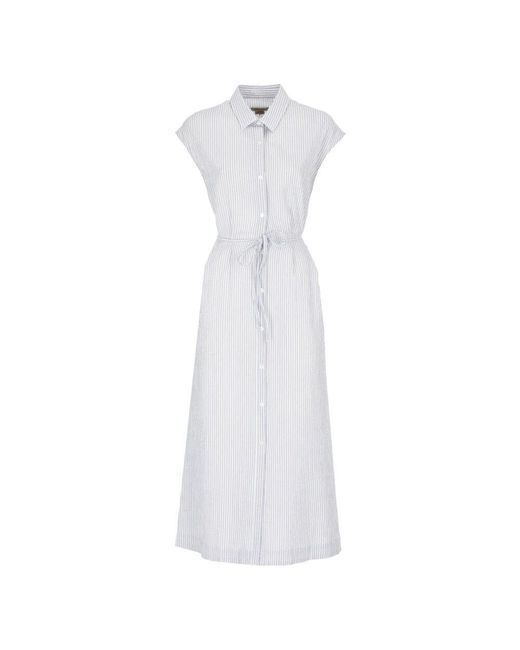 Woolrich White Gestreiftes Baumwollkleid Mit Spitzenbund