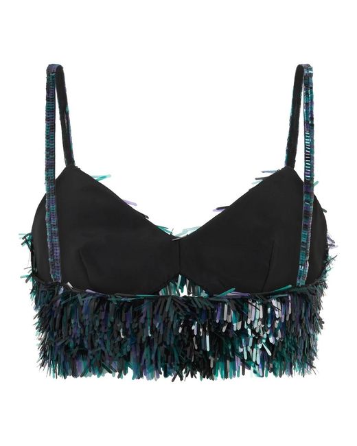 Alberta Ferretti Korte Top Met Paillettenfranje in het Blue