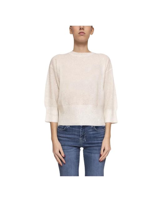 Round-Neck Knitwear Fabiana Filippi de color White