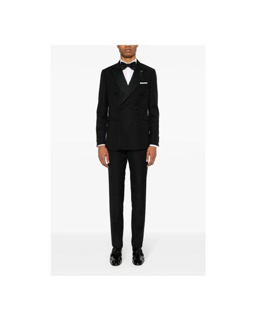 Lardini Schwarzes doppelreihiges kleid mit logobrosche in Black für Herren