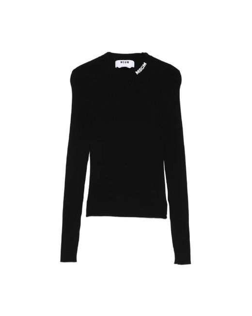 MSGM Truien & Vesten ,Zwart ,Polyester Geribbelde Stretch Trui in het Black