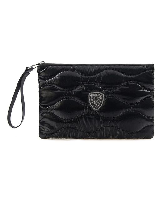 Blauer Tassen ,Zwart ,Wave Puffer Stof Clutch Met Strass Logo in het Black