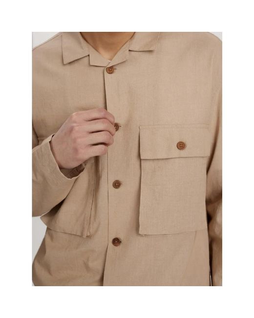 Anerkjendt Jassen ,Bruin ,Linnen Veergrijs Linnen Overshirt Akotto in het Natural voor heren