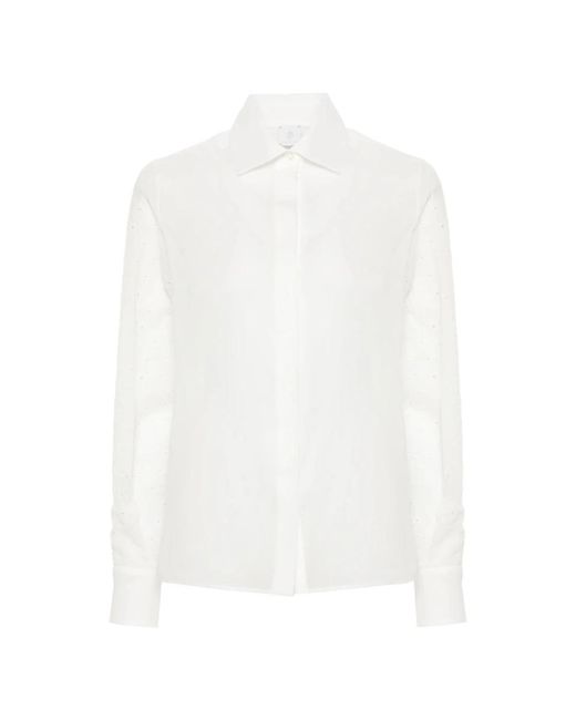 Eleventy White Weiße bestickte langarmbluse