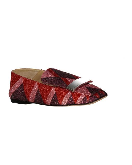Sergio Rossi Red Glitter Loafers With Sophisticated Design And Luxurious Finish
