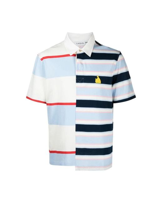 Lanvin Tops ,Wit ,Katoen Patchwork Logo Polo Shirt in het Blue voor heren