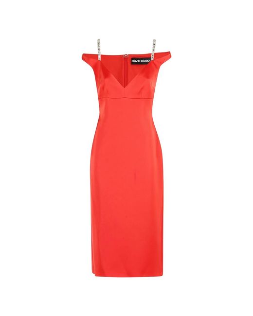 David Koma Kleedjes ,Rood ,Polyester Crystal Strap Detail Midi Dress in het Red