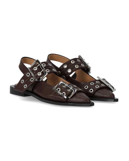 Ganni E Slingback Ballerinas Met Gespen in het Brown