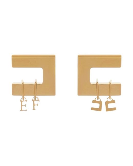 Elisabetta Franchi Metallic Goldenes Logo Anhänger Ohrringe Clip Verschluss